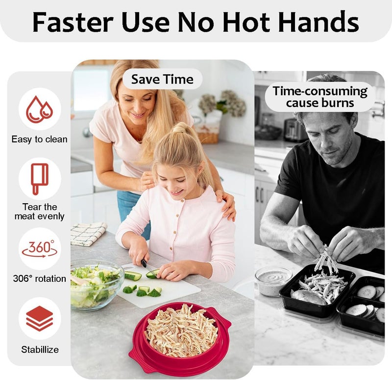 KicthMap Chicken Shredder Tool Twist 9.84in Large Chicken Shredder with Clip Visible Meat Shredde Machine BPA Free Ergonomic Handle Manual Meat Suitable for Chickens Pork Beef ect (Red) - Image 4
